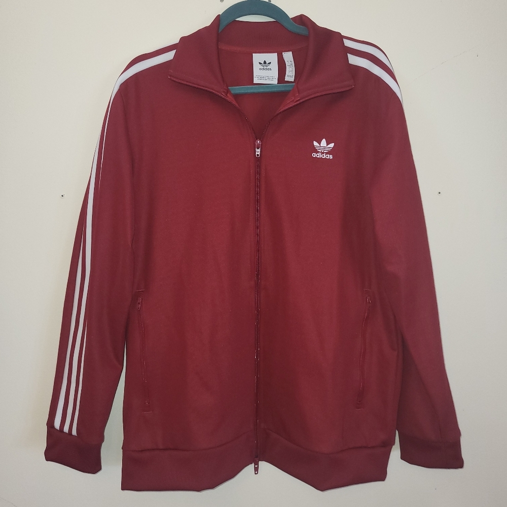 Adidas Classic Track Jacket In Maroon with White Stripes. Men Large. NWOT